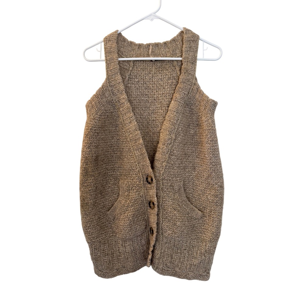 Free People Napoli Sweater Duster Cardigan Vest Tan Wool Blend Large